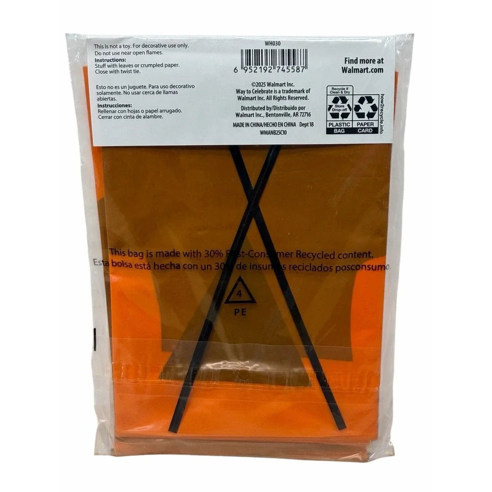 Halloween Pumpkin Plastic Leaf Bags Yard Decoration - 2 Pack - 24x30